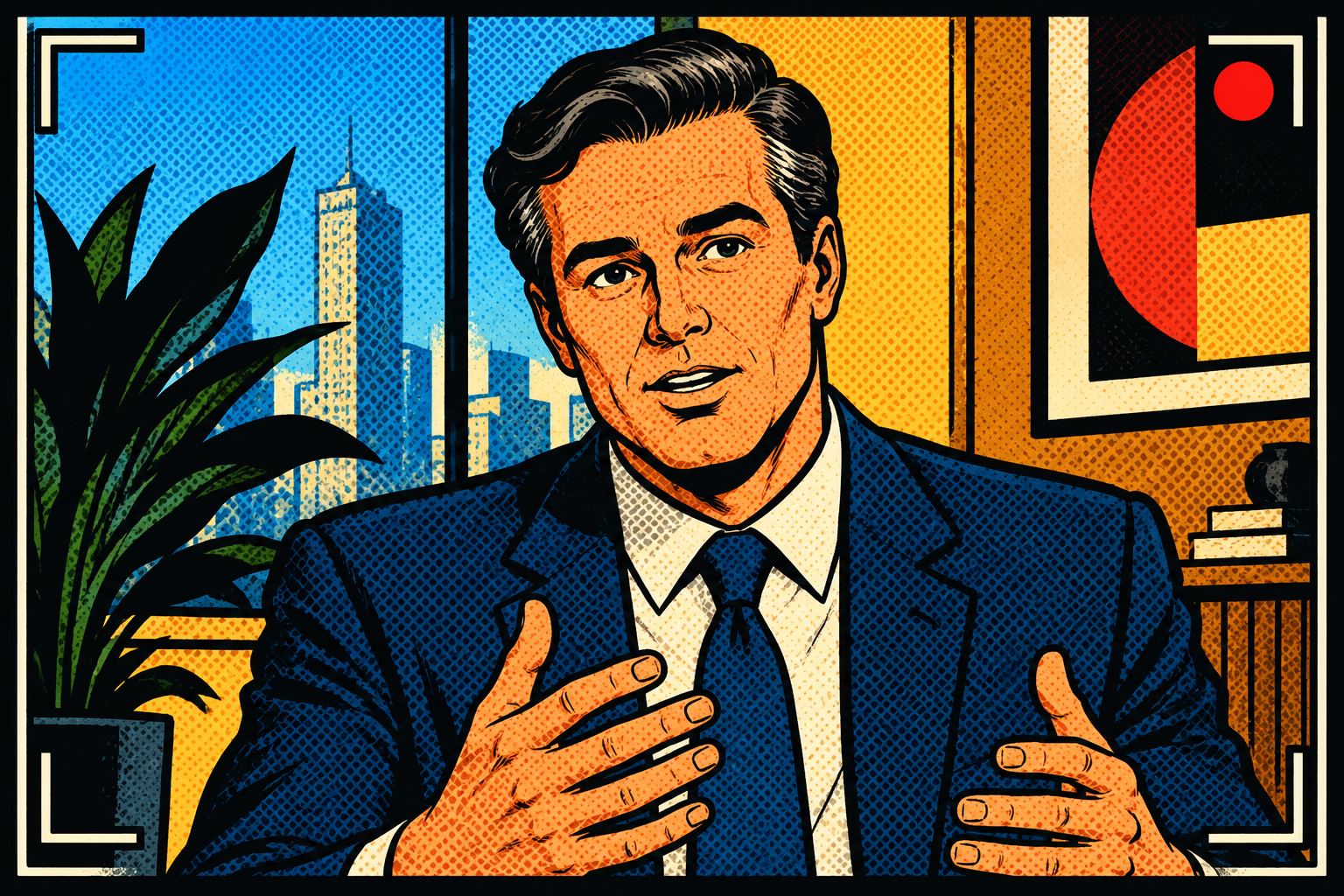 Illustrated still of a corporate video interview shoot