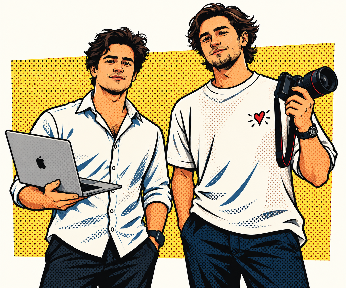 Illustrated portrait of Carlos Gorbeña and Andres Morales